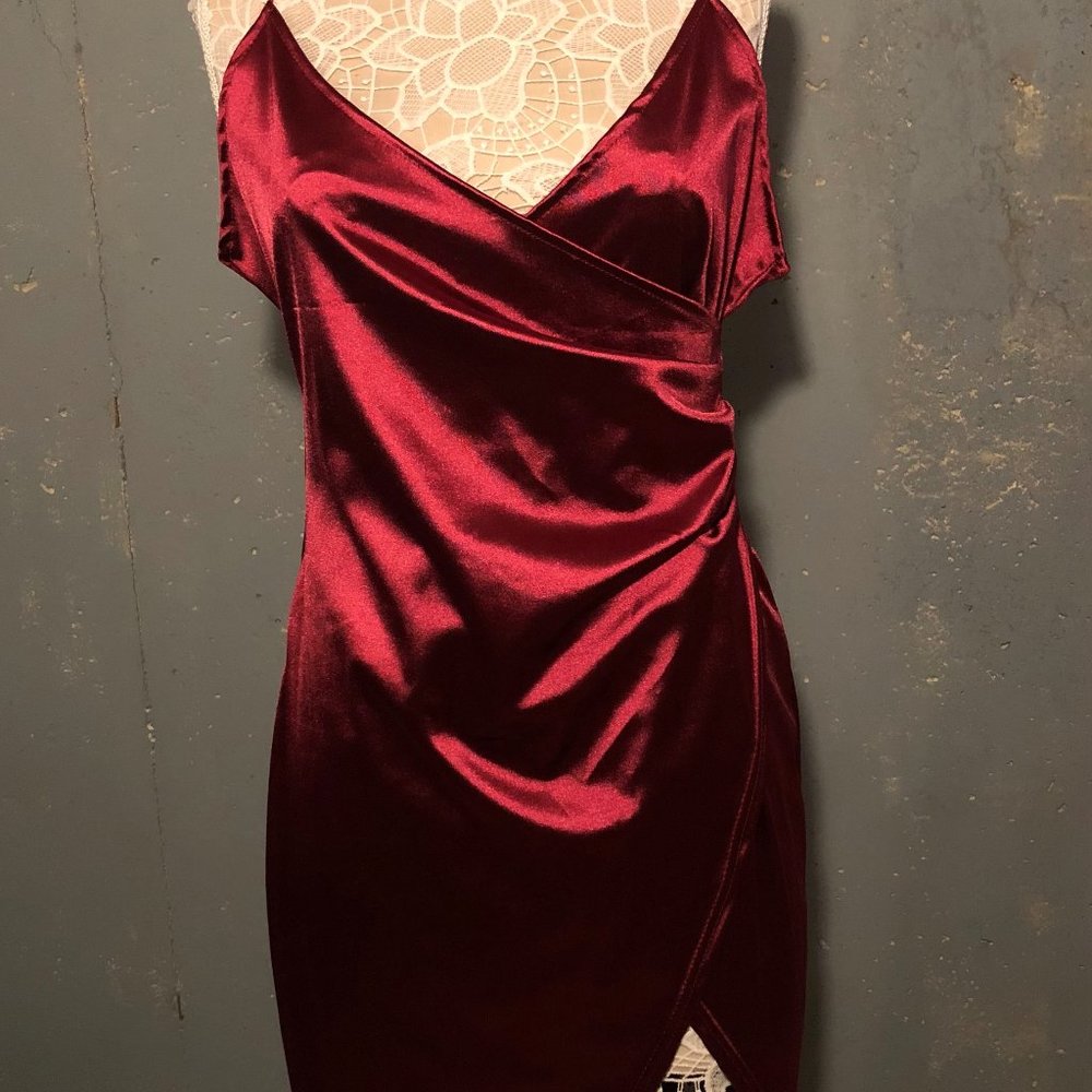 Satin Slip Midi Dress in Burgundy